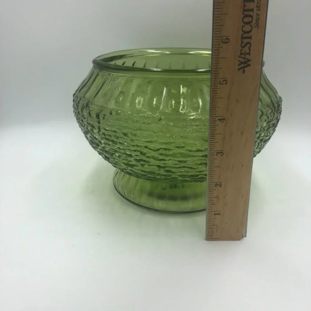 Vintage NAPCO 1176 Green Glass Vase Bowl Ribbed